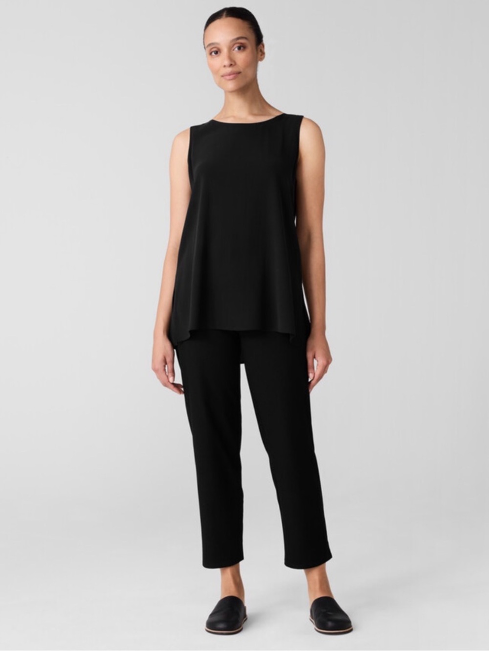 Eileen Fisher NWT Washable Stretch Crepe Straight Ankle Pant Black Sz LP